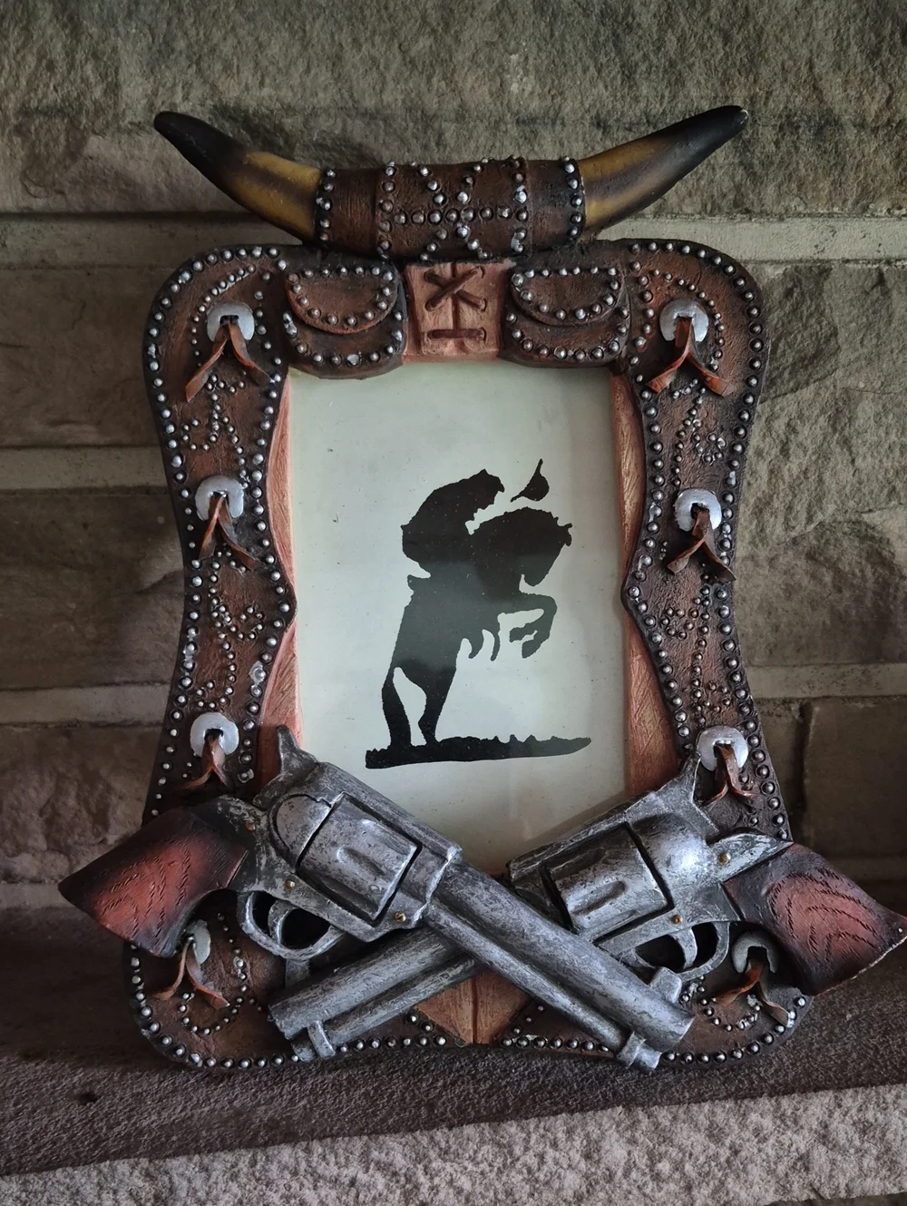 Rustic Western Bullhorn Photo Frame in Brown